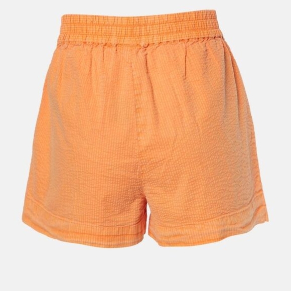 Kith Orange Seersucker Elastic Waist Shorts XS Logo Cotton Summer Streetwear - Picture 2 of 11